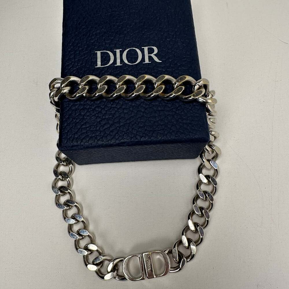 Dior CD ICON Chain Link Necklace Silver Curb Chain Homme